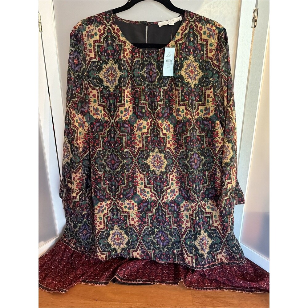 loft xxl petite Metallic Abstract Floral Sheer Lined Tunic Dress